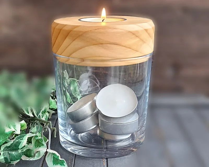 Kerzenhalter-Glas/Holz d03