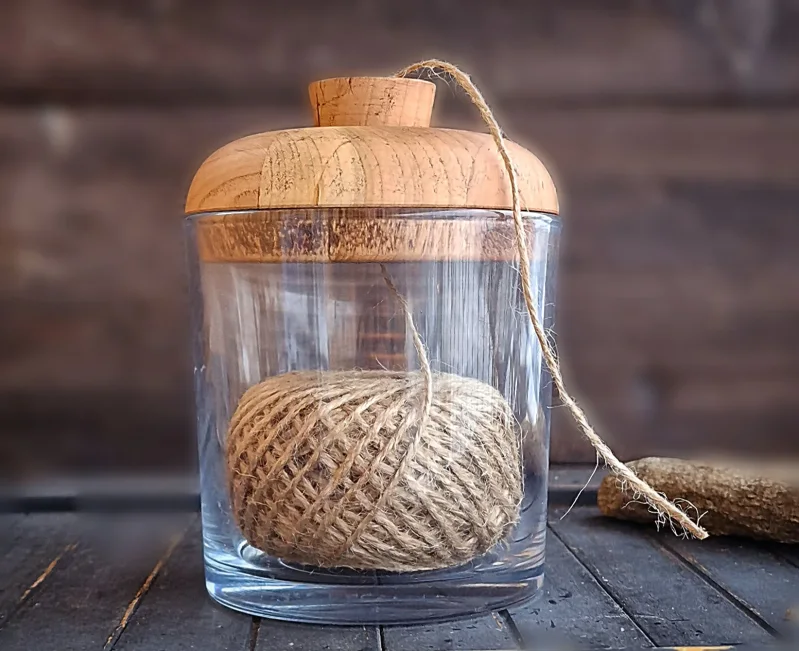 Bindfadenhalter-Glas/Holz d09