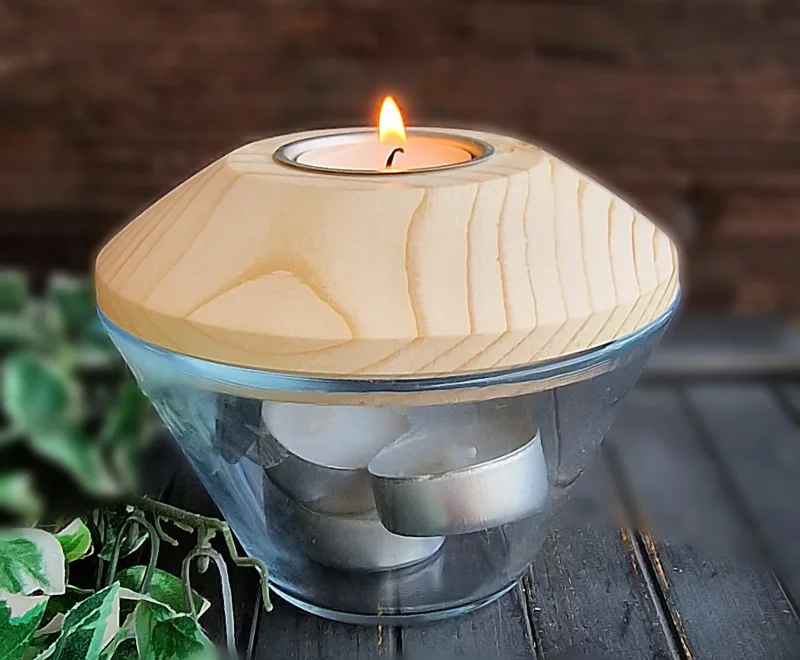 Kerzenhalter-Glas/Holz d02