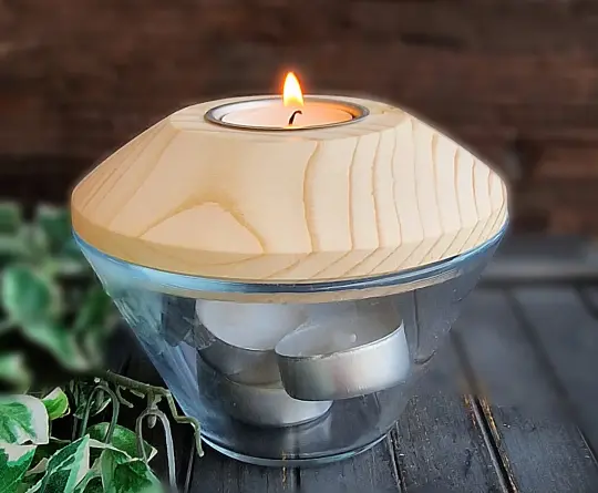 Kerzenhalter-Glas/Holz d02