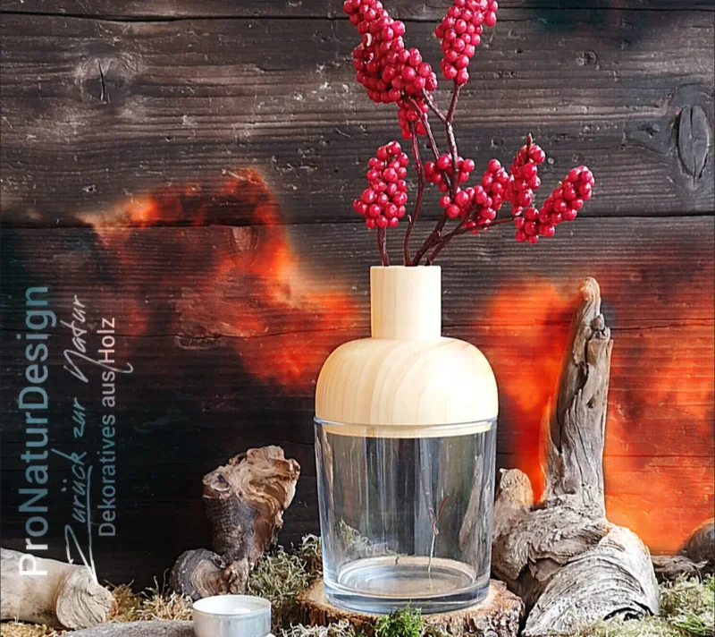 Vase - Glas/Holz d16