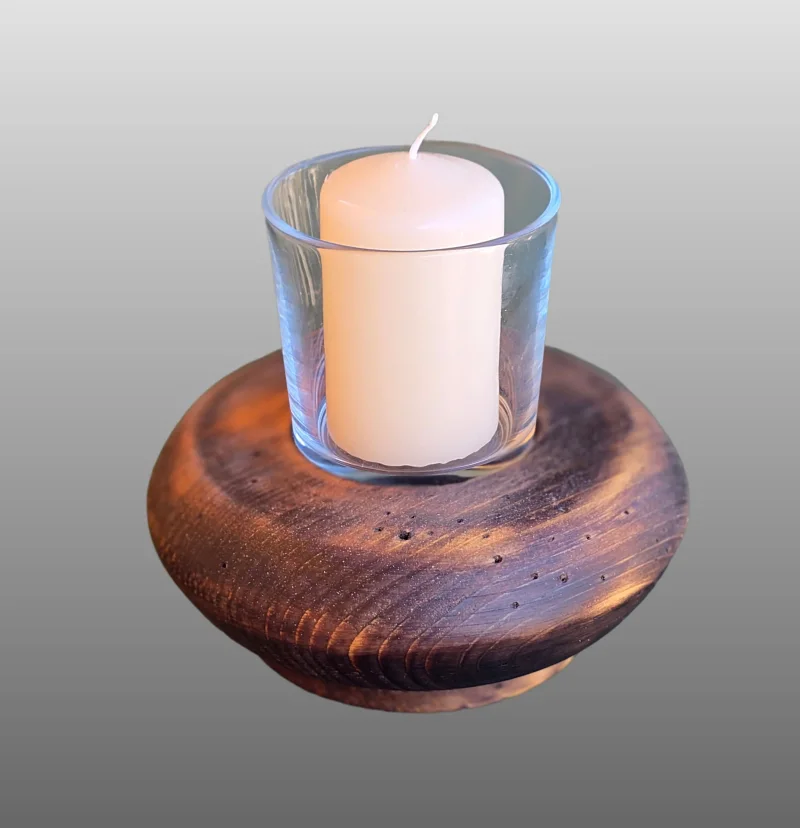 Windlicht-Glas/Holz d11