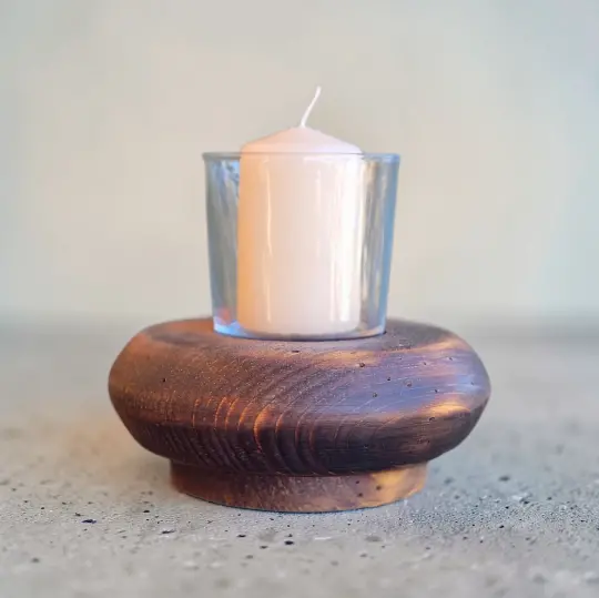 Windlicht-Glas/Holz d11